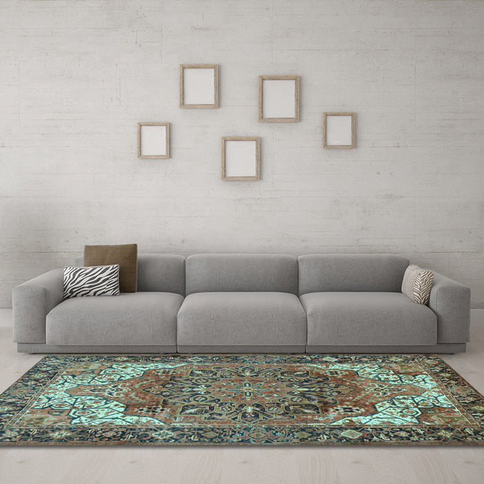 Machine Washable Persian Light Blue Traditional Rug in a Living Room, wshtr2938lblu