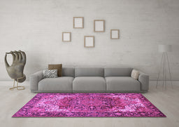 Machine Washable Persian Purple Traditional Area Rugs in a Living Room, wshtr2938pur