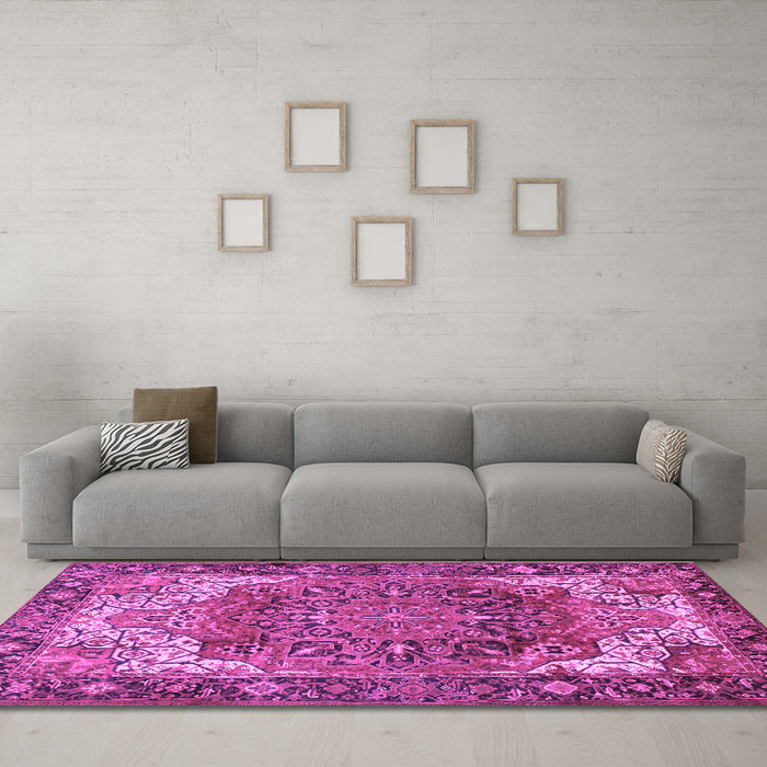 Machine Washable Persian Purple Traditional Area Rugs in a Living Room, wshtr2938pur