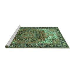 Sideview of Machine Washable Persian Turquoise Traditional Area Rugs, wshtr2938turq