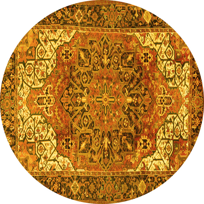 Round Machine Washable Persian Yellow Traditional Rug, wshtr2938yw