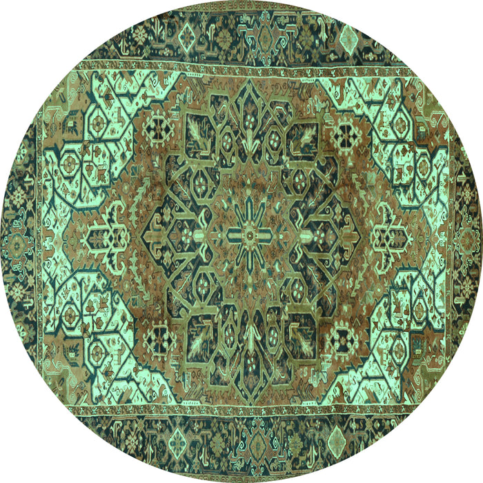 Round Persian Turquoise Traditional Rug, tr2938turq