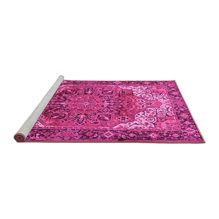 Sideview of Machine Washable Persian Pink Traditional Rug, wshtr2938pnk