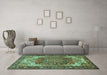 Machine Washable Persian Turquoise Traditional Area Rugs in a Living Room,, wshtr2938turq