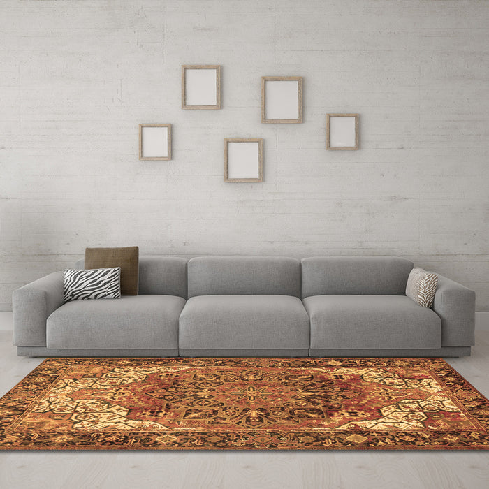 Machine Washable Persian Brown Traditional Rug in a Living Room,, wshtr2938brn