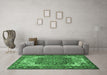 Machine Washable Persian Emerald Green Traditional Area Rugs in a Living Room,, wshtr2938emgrn