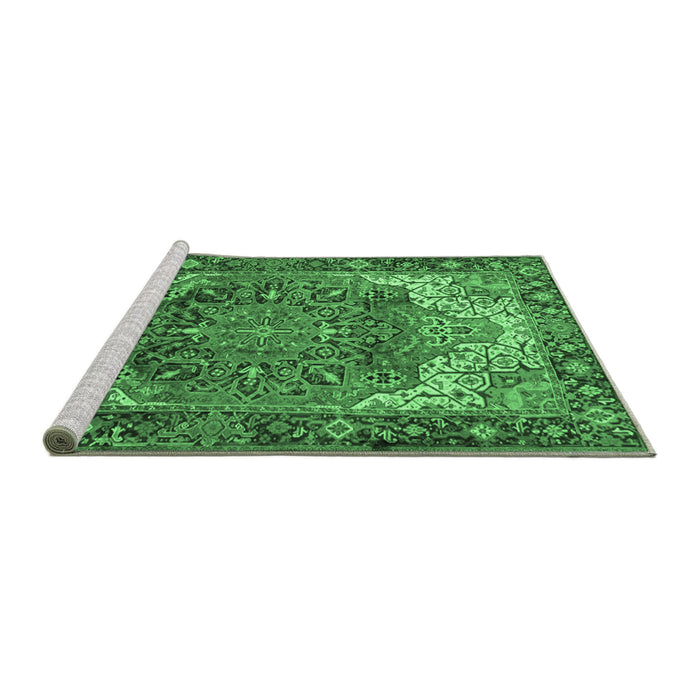 Sideview of Machine Washable Persian Emerald Green Traditional Area Rugs, wshtr2938emgrn
