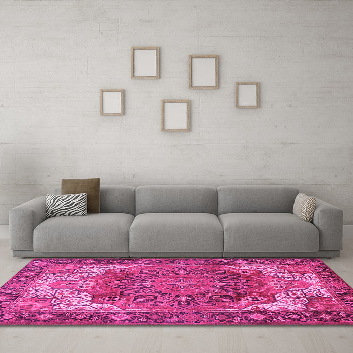 Machine Washable Persian Pink Traditional Rug in a Living Room, wshtr2938pnk
