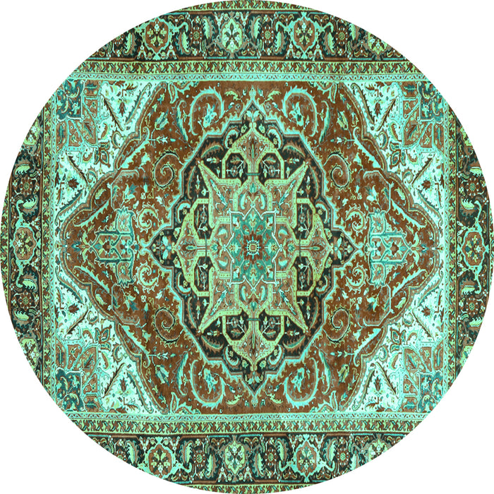Round Persian Turquoise Traditional Rug, tr2939turq