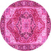 Round Machine Washable Persian Pink Traditional Rug, wshtr2939pnk