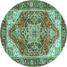 Round Machine Washable Persian Turquoise Traditional Area Rugs, wshtr2939turq