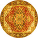 Round Machine Washable Persian Yellow Traditional Rug, wshtr2939yw