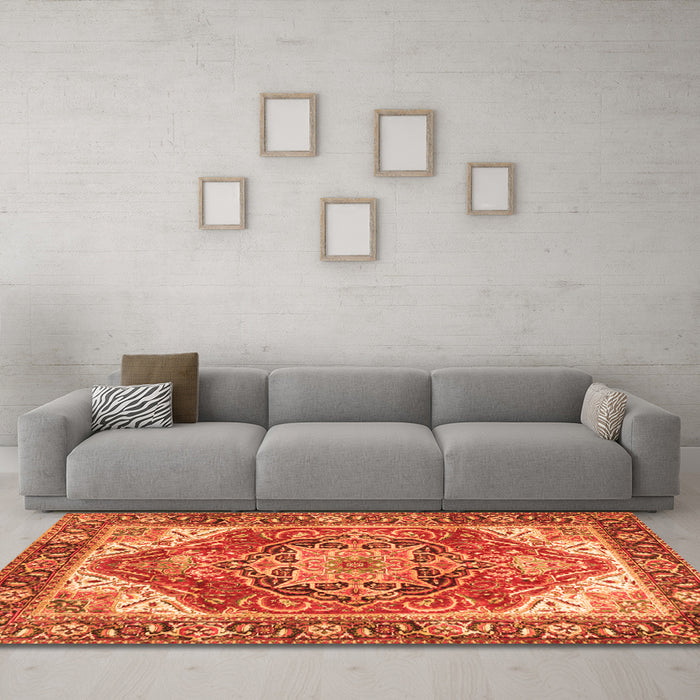 Machine Washable Persian Orange Traditional Area Rugs in a Living Room, wshtr2939org