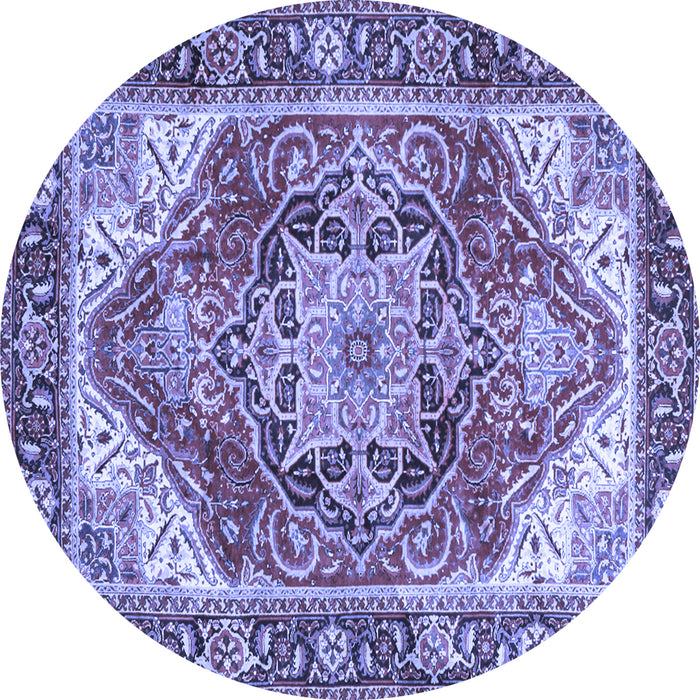 Round Machine Washable Persian Blue Traditional Rug, wshtr2939blu