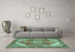 Machine Washable Persian Turquoise Traditional Area Rugs in a Living Room,, wshtr2939turq