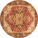 Round Machine Washable Persian Brown Traditional Rug, wshtr2939brn