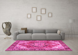 Machine Washable Persian Pink Traditional Rug in a Living Room, wshtr2939pnk