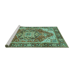 Sideview of Machine Washable Persian Turquoise Traditional Area Rugs, wshtr2939turq