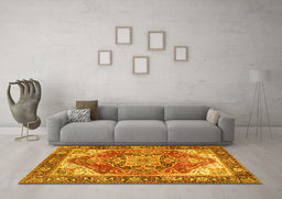 Machine Washable Persian Yellow Traditional Rug in a Living Room, wshtr2939yw