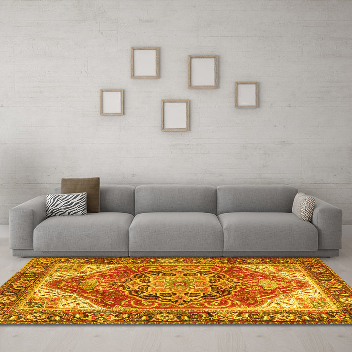 Machine Washable Persian Yellow Traditional Rug in a Living Room, wshtr2939yw
