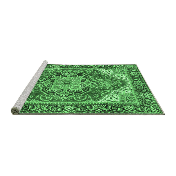 Sideview of Machine Washable Persian Emerald Green Traditional Area Rugs, wshtr2939emgrn-1