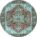 Round Machine Washable Persian Light Blue Traditional Rug, wshtr2939lblu