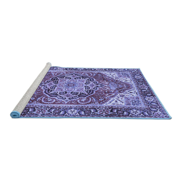 Sideview of Machine Washable Persian Blue Traditional Rug, wshtr2939blu
