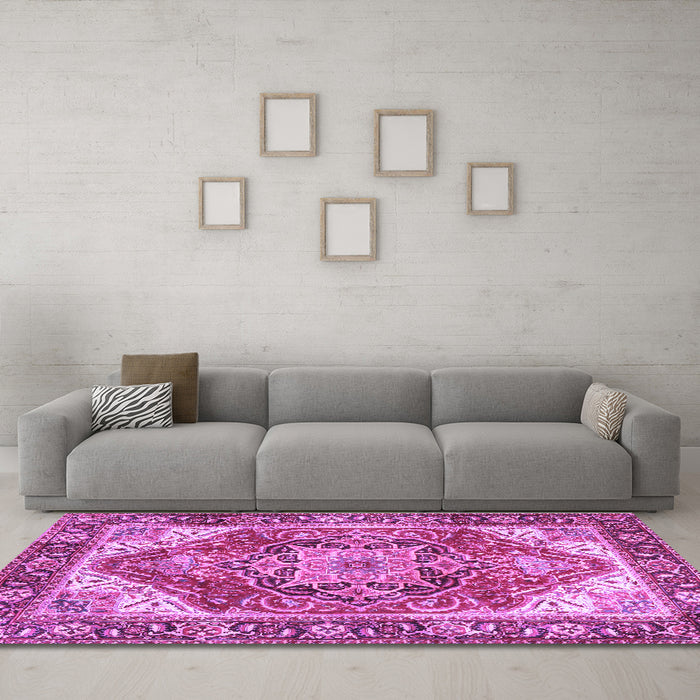 Machine Washable Persian Purple Traditional Area Rugs in a Living Room, wshtr2939pur