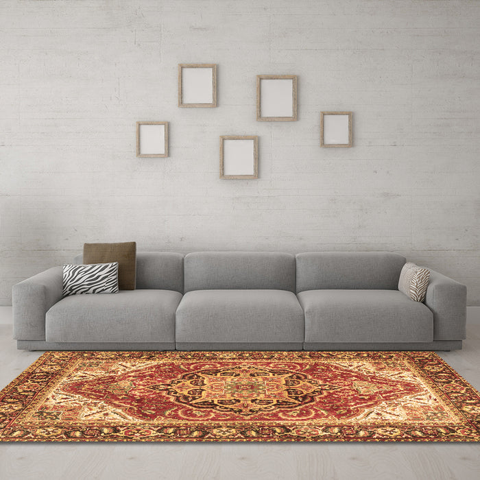Machine Washable Persian Brown Traditional Rug in a Living Room,, wshtr2939brn