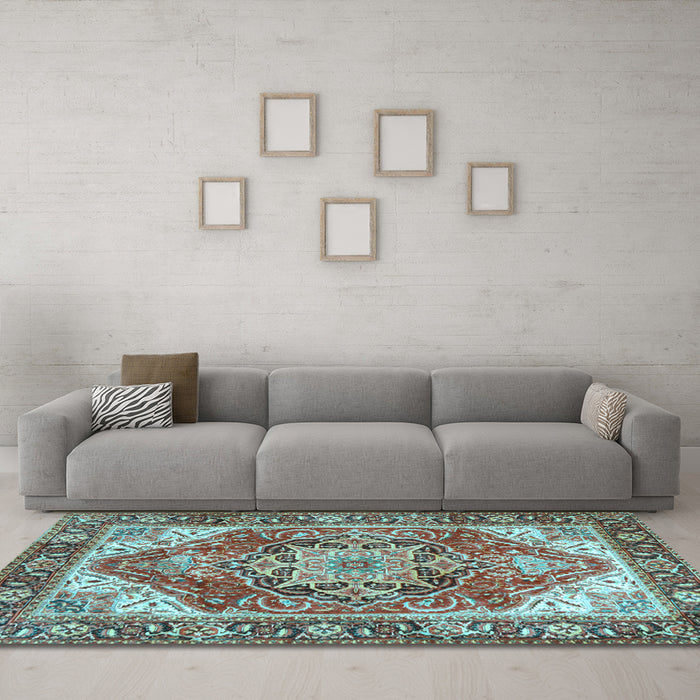 Machine Washable Persian Light Blue Traditional Rug in a Living Room, wshtr2939lblu