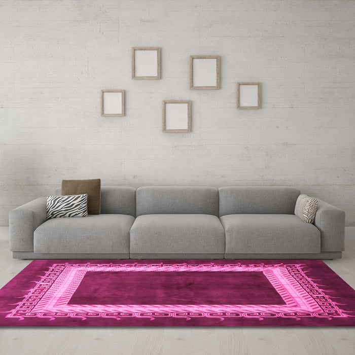 Machine Washable Persian Pink Traditional Rug in a Living Room, wshtr293pnk