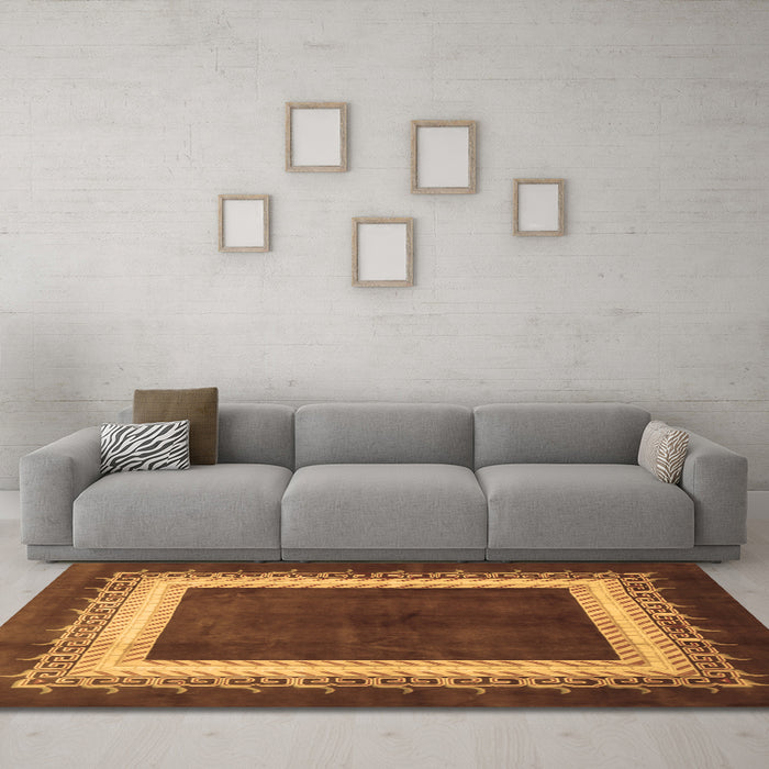 Machine Washable Persian Brown Traditional Rug in a Living Room,, wshtr293brn