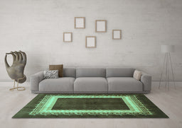 Machine Washable Persian Turquoise Traditional Area Rugs in a Living Room,, wshtr293turq