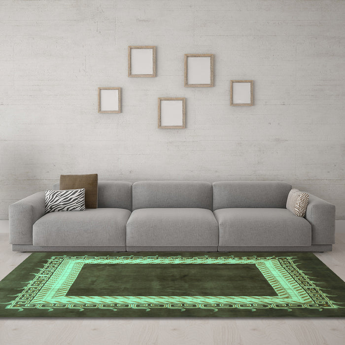 Machine Washable Persian Turquoise Traditional Area Rugs in a Living Room,, wshtr293turq