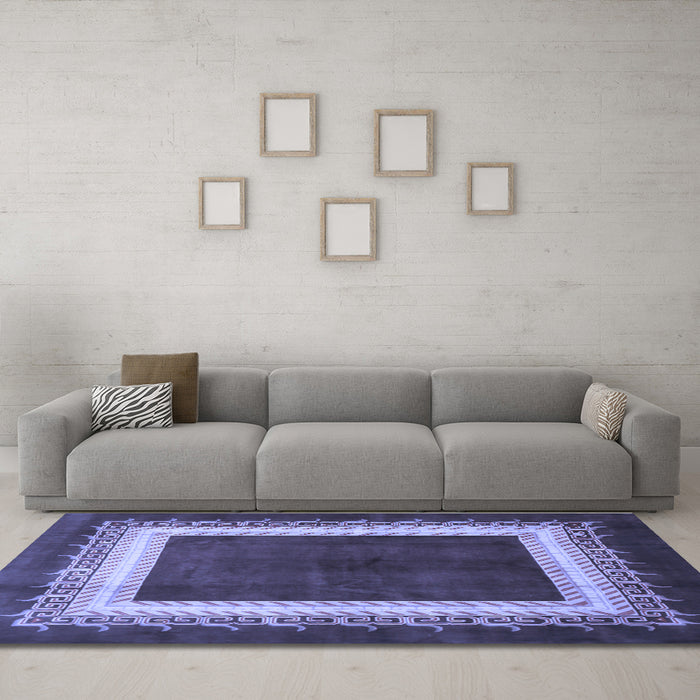 Machine Washable Persian Blue Traditional Rug in a Living Room, wshtr293blu