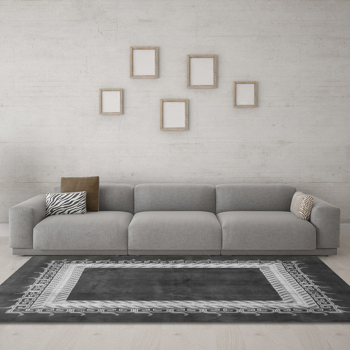 Machine Washable Persian Gray Traditional Rug in a Living Room,, wshtr293gry