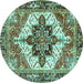 Round Machine Washable Persian Turquoise Traditional Area Rugs, wshtr2940turq