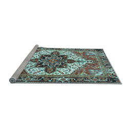 Sideview of Machine Washable Persian Light Blue Traditional Rug, wshtr2940lblu