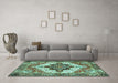 Machine Washable Persian Turquoise Traditional Area Rugs in a Living Room,, wshtr2940turq