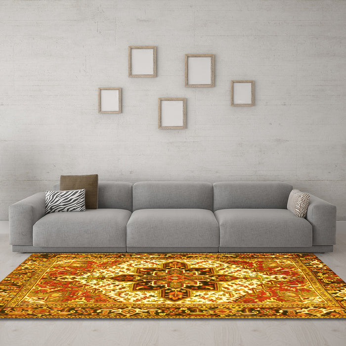 Machine Washable Persian Yellow Traditional Rug in a Living Room, wshtr2940yw