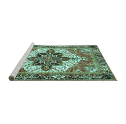 Sideview of Machine Washable Persian Turquoise Traditional Area Rugs, wshtr2940turq