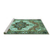 Sideview of Machine Washable Persian Turquoise Traditional Area Rugs, wshtr2940turq