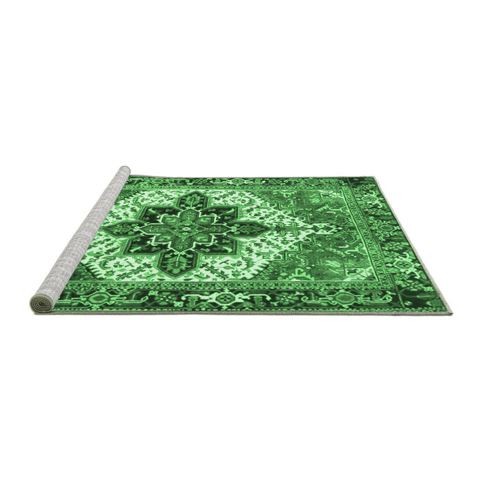 Sideview of Machine Washable Persian Emerald Green Traditional Area Rugs, wshtr2940emgrn