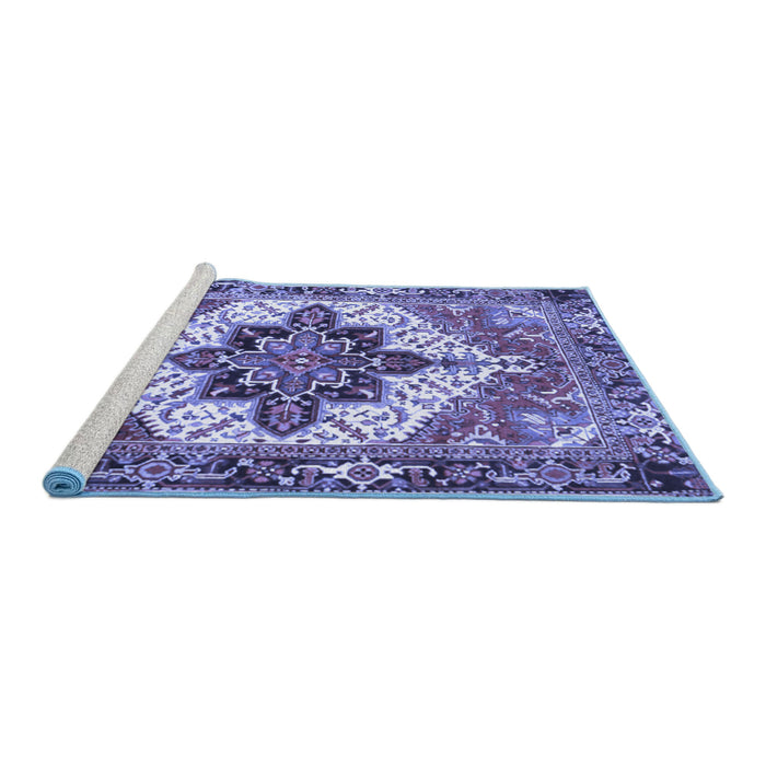 Sideview of Machine Washable Persian Blue Traditional Rug, wshtr2940blu
