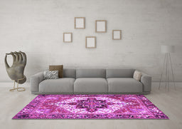 Machine Washable Persian Purple Traditional Area Rugs in a Living Room, wshtr2940pur