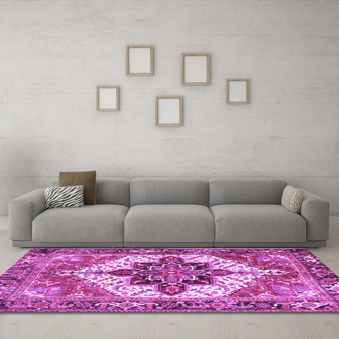 Machine Washable Persian Purple Traditional Area Rugs in a Living Room, wshtr2940pur