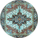 Round Machine Washable Persian Light Blue Traditional Rug, wshtr2940lblu