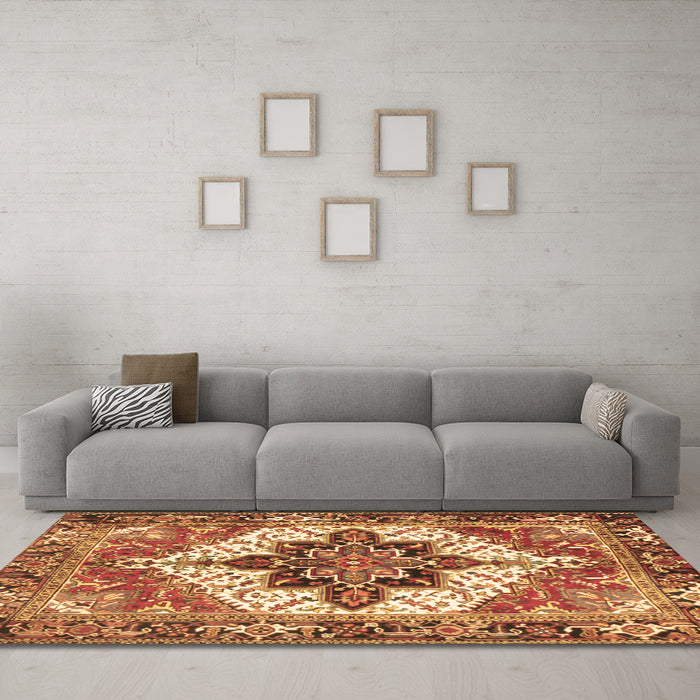 Machine Washable Persian Brown Traditional Rug in a Living Room,, wshtr2940brn