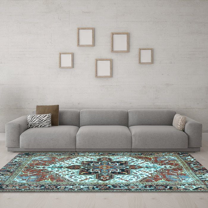 Machine Washable Persian Light Blue Traditional Rug in a Living Room, wshtr2940lblu