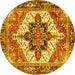 Round Machine Washable Persian Yellow Traditional Rug, wshtr2940yw